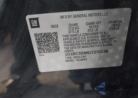 2018 Chevrolet Cruze Ls Auto z USA, uszkodzony, nr VIN 1G1BC5SM9J7235138